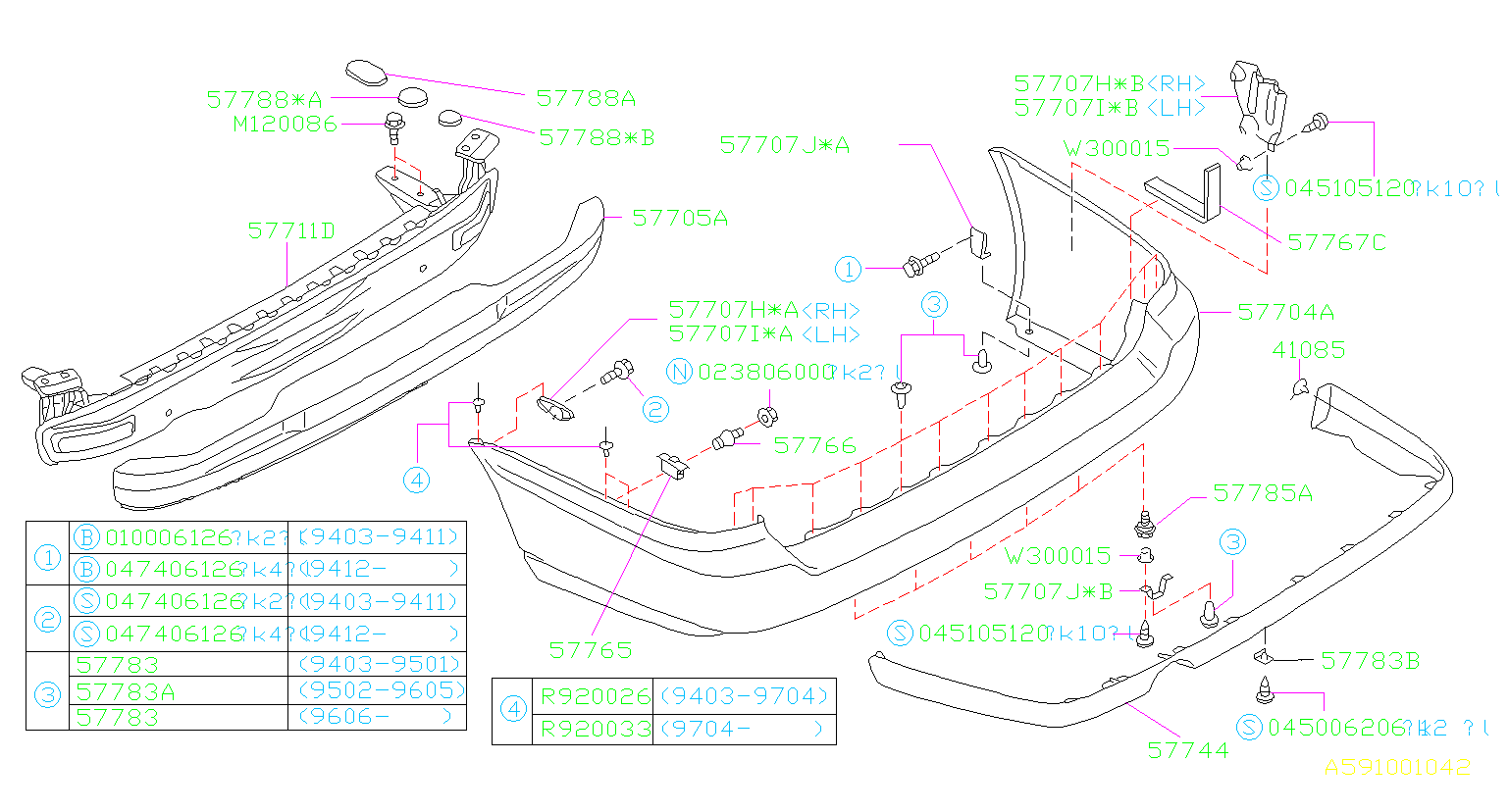 Subaru Legacy Bracket Side Bumper. (Right, Rear). NO.1 - 57724AC450 ...